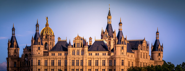 Schwerin, that castle in panorama view, under these towers is the state parliament of...