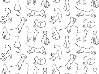 Katzen handgezeichnet im Linienkunststil. Nahtloses Muster. Schwarz-Weiß-Muster © Sveta_Aho