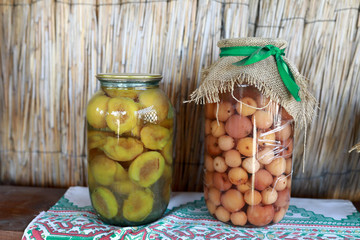 Glass jars with compote