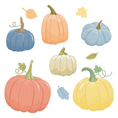 Set of autumn pumpkins. Cartoon style. Isolated element.