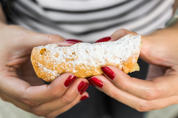 Close up of cannoli, a traditional Italian crunchy pastry with cream inside