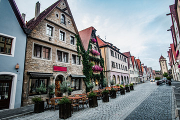 Medieval old street in Rothenburg ob der Tauber, Germany