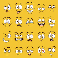 Fototapeta Cartoon faces. Funny face expressions, caricature emotions. Cute character with different expressive eyes and mouth, vector collection obraz