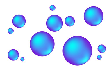 Sparkling oxygen or water blue  bubbles on white  background.