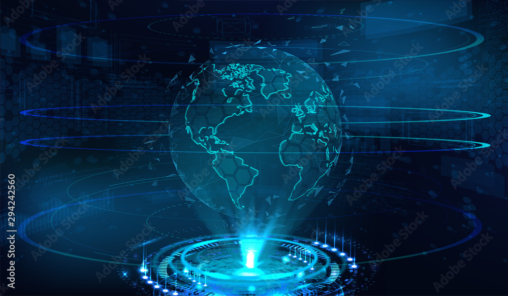 Aufkleber earth globe hologram technology three-dimensional interface. hud 3d globe earth hologram. sky-fi con