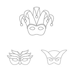 Vector illustration of masquerade and mystery symbol. Set of masquerade and festival stock symbol for web.