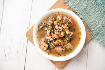 Minestrone Soup. Italian vegetable soup with beans and sausage healthy version