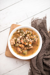 Minestrone Soup. Italian vegetable soup with beans and sausage healthy version
