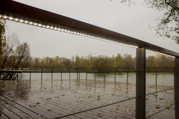 City Park with pond autumn rainy day