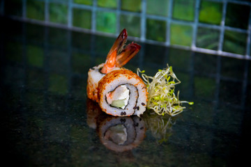 Fusion maki sushi pieces close up