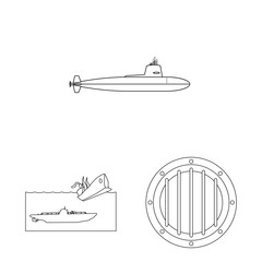 Vector design of boat and navy logo. Collection of boat and deep vector icon for stock.