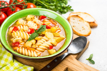 Minestrone with vegetable and pasta.