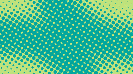 Fun green and turquoise pop art background with halftone dots in retro comic style, vector illustration eps10