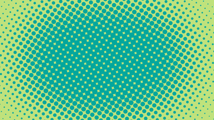 Bright green and turquoise pop art retro background with halftone in comic style, vector illustration eps10