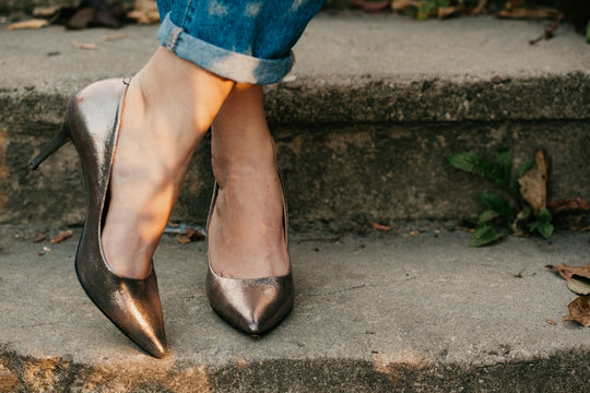 woman legs in high heel shoes outdoor