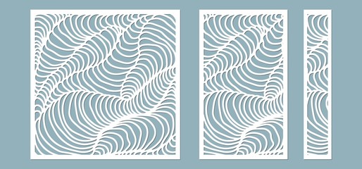 Set, panel for registration of the decorative surfaces. Abstract lines panels. Vector illustration of a laser cutting. Plotter cutting and screen printing.