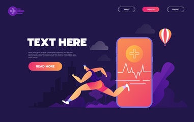 Isometric flat vector concept of fitness tracker, smart watch,smart phone sport and healthy lifestyle. - Vector illustration.