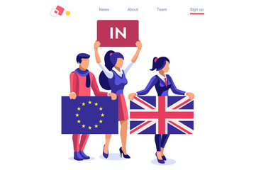 Uk concept United Kingdom Brexit. Political traditional government country voting anti European Union. Waving politics patriotic international supporters. Humans support separated flag. Cartoon word