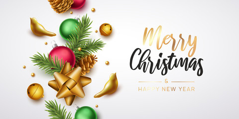Merry Christmas and happy new year background.  Vector illustration with Christmas elements