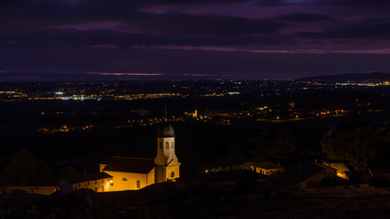 Fototapeta na wymiar Beaujolais village of Chiroubles at dawn