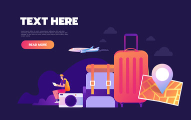 Traveling the world, worldwide adventure, around the world trip concept. Landing web page with infographic concept.