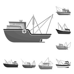 Vector design of sea and speedboat sign. Set of sea and industrial vector icon for stock.