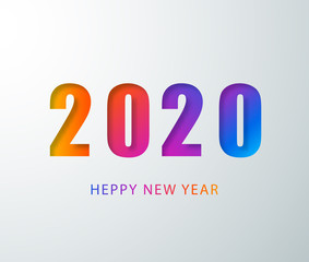 Happy 2020 new year colour banner in paper style. 2020 modern text vector design for your seasonal holidays flyers, greetings and invitations, christmas themed congratulations and cards. Vector 