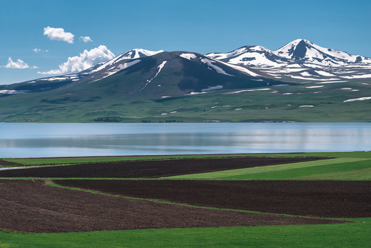 Lake Paravani in Georgia, Caucasus. The largest lake in Georgia at an altitude of more than 2000 meters.
