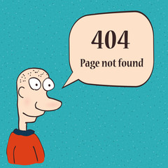 404 error page. Funny 404 error symbol with cartoon character of man.