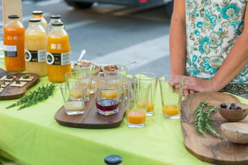 Delicious organic juices served at outdoor market place.