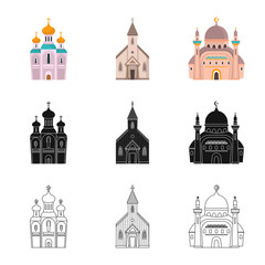 Isolated object of cult and temple symbol. Collection of cult and parish stock vector illustration.