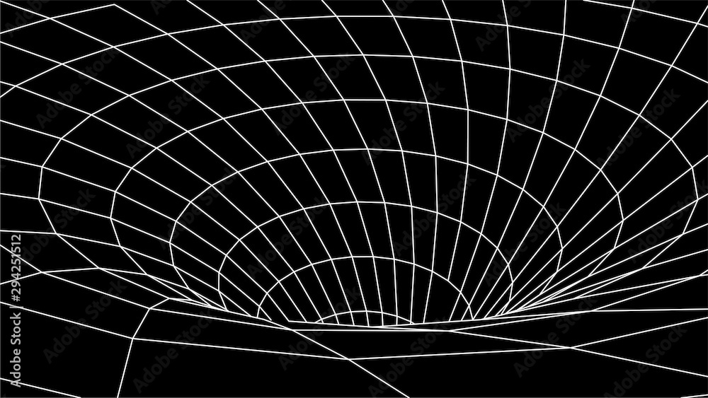 Poster tunnel or wormhole. digital 3d wireframe tunnel. 3d tunnel grid. network cyber technology. surrealis