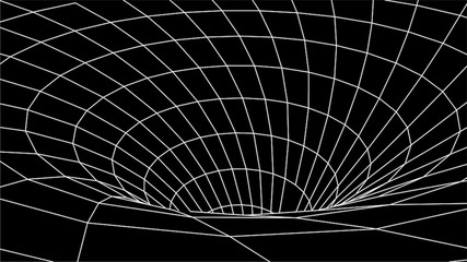 Tunnel or wormhole. Digital 3d wireframe tunnel. 3D tunnel grid. Network cyber technology. Surrealism. Background abstract vector image