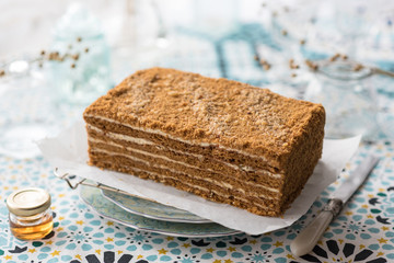 Homemade Russian Honey Layered Cake, Medovik