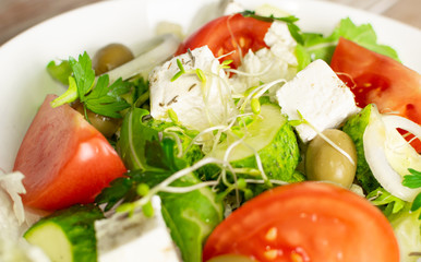 Greek Salad, Horiatiki or Village Salad with Feta Cheese