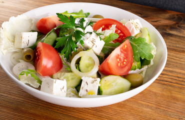 Greek Salad, Horiatiki or Village Salad with Feta Cheese
