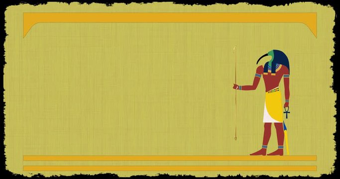 Animated egyptian papyrus with Thoth, ancient Egyptian god of wisdom