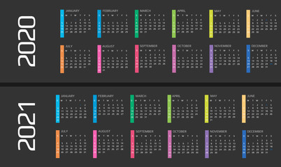 Calendar 2020 and 2021 template. 12 Months. include holiday event