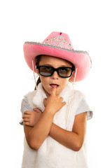 Surprised Little Girl with Cowboy Hat and Sunglasses