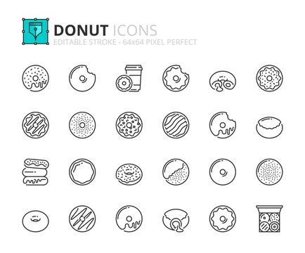 Outline icons about sweets donuts. Bakery products