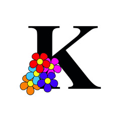 letter K. Black flower alphabet.  Beautiful capital letters.