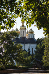 View of the Church of St. Catherine from the historical part of the city, the Orthodox Church in Chernigov, Ukraine.