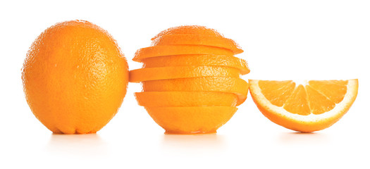 Ripe oranges on white background