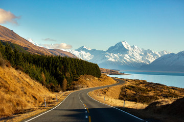 snow capped Southern Alps Mountain range in New Zealand South Island