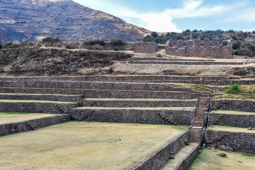 Fototapeta na wymiar Inca stone terraces at the Tipon archaeological site, just south of Cusco, Peru