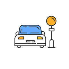 Assigned car parking zone color icon. Automobile city parking lot, space. Urban street carpark area. Isolated vector illustration