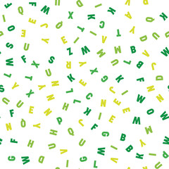 Seamless pattern of colorful letters. Random order signs. Vector background