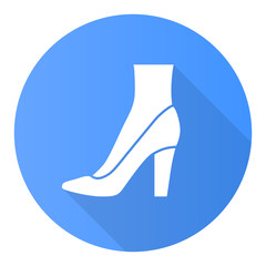 Pumps blue flat design long shadow glyph icon. Woman stylish formal footwear design. Female casual stacked high heels, luxury modern court shoes. Fashionable accessory. Vector silhouette illustration