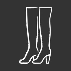 Thigh high boots chalk icon. Woman stylish formal footwear design. Female casual stacked heels, luxury modern shoes. Fashionable and chic clothing accessory. Isolated vector chalkboard illustration