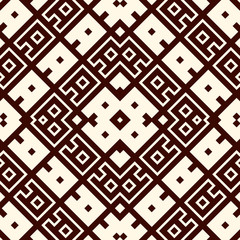 Seamless pattern design with ethnic ornament. Embroidery motif. Ancient ornamental wallpaper. Repeated geometric forms.